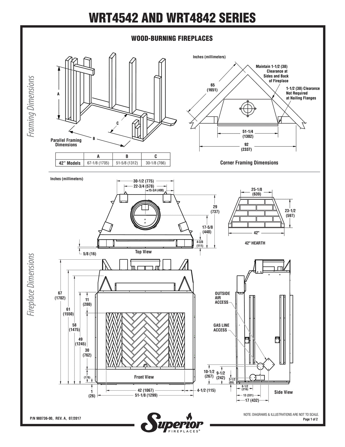 Superior WRT4542 42" Built-In White Traditional Wood Burning Fireplace with White Herringbone Refractory Panels