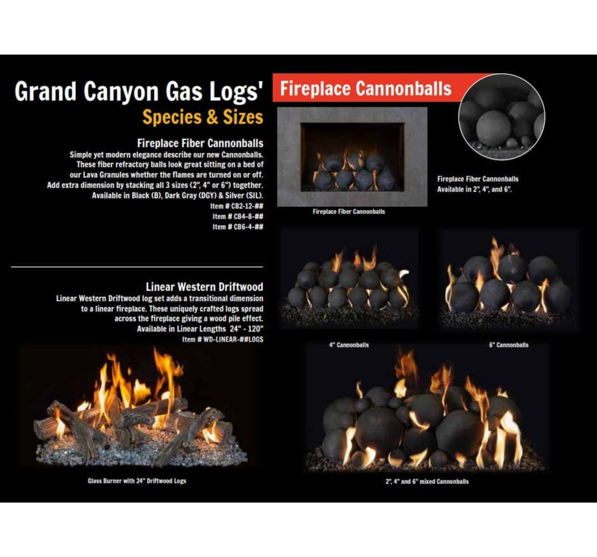 Grand Canyon Black 4 Inch 8 Pc Cannon Ball Set Fire Media