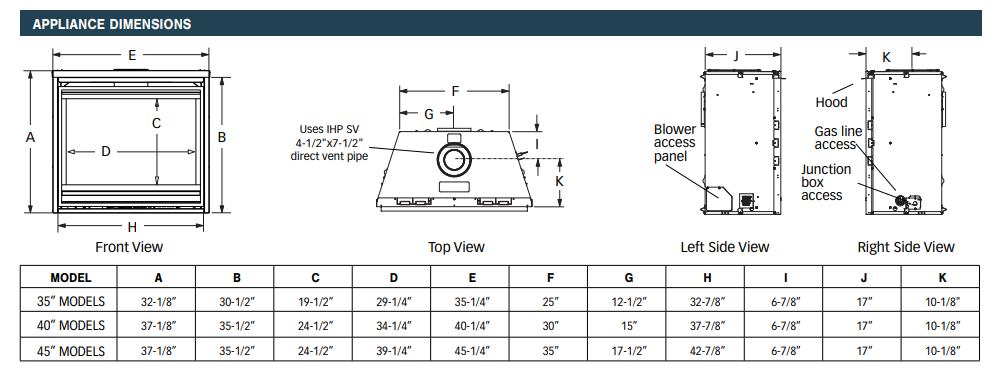 Superior DRT2035 35" Traditional Direct Top/Rear Vent Gas Fireplace with Electronic Ignition