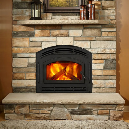 Majestic Single Arc Door Wood Fireplace with Classic Black Front