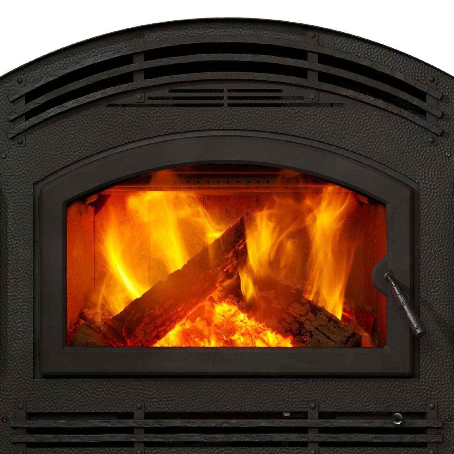 Majestic Single Arc Door Wood Fireplace with Classic Black Front