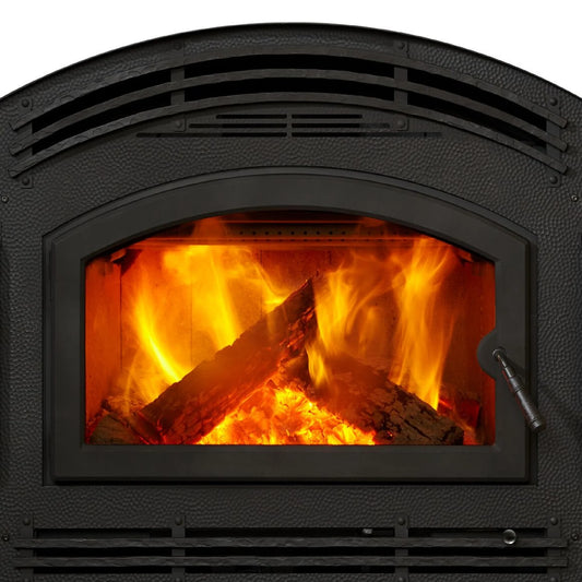 Majestic Single Rectangle Door Wood fireplace with Classic Black Front