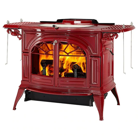 Vermont Castings Defiant 32-Inch Cast Iron Wood Stove in Bordeaux with Traditional Doors