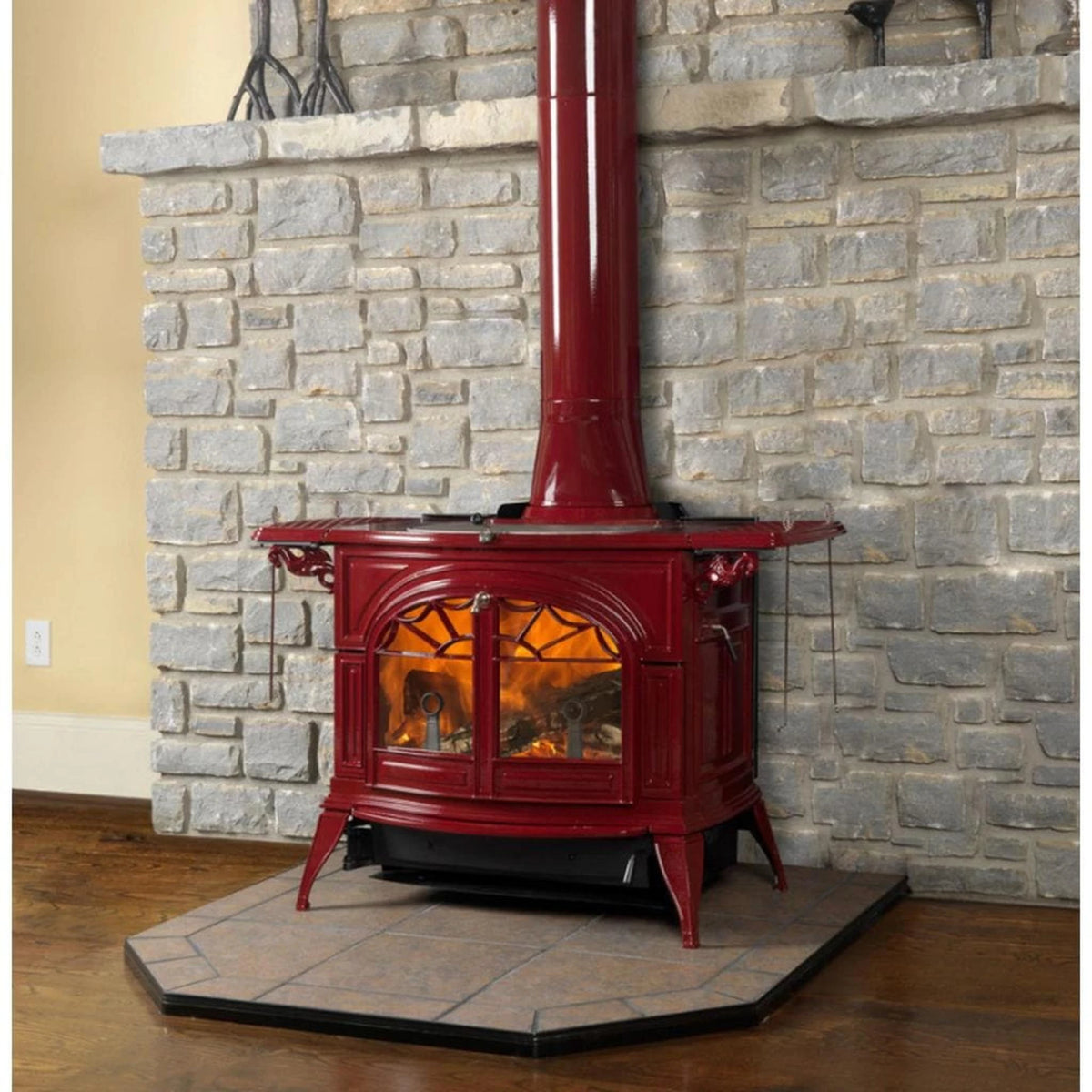 Vermont Castings Defiant 32-Inch Cast Iron Wood Stove in Bordeaux with Traditional Doors - View 4