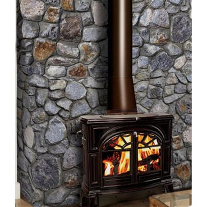 Vermont Castings Defiant 32-Inch Cast Iron Wood Stove in Majolica Brown with Traditional Doors - View 2