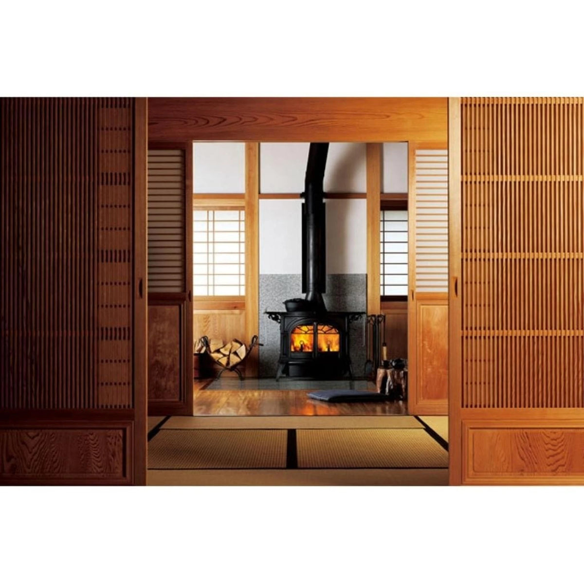 Vermont Castings Defiant 32-Inch Cast Iron Wood Stove in Twilight Enamel with Traditional Doors - View 2