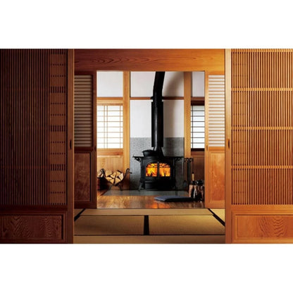Vermont Castings Defiant 32-Inch Cast Iron Wood Stove in Twilight Enamel with Traditional Doors - View 2