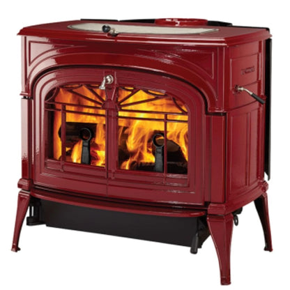 Vermont Castings Encore 27-Inch Cast Iron Wood Stove in Bordeaux with Traditional Doors