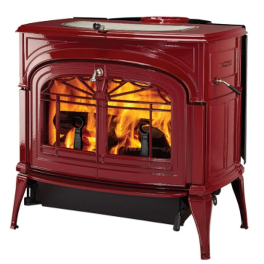 Vermont Castings Encore 27-Inch Cast Iron Wood Stove in Bordeaux with Traditional Doors