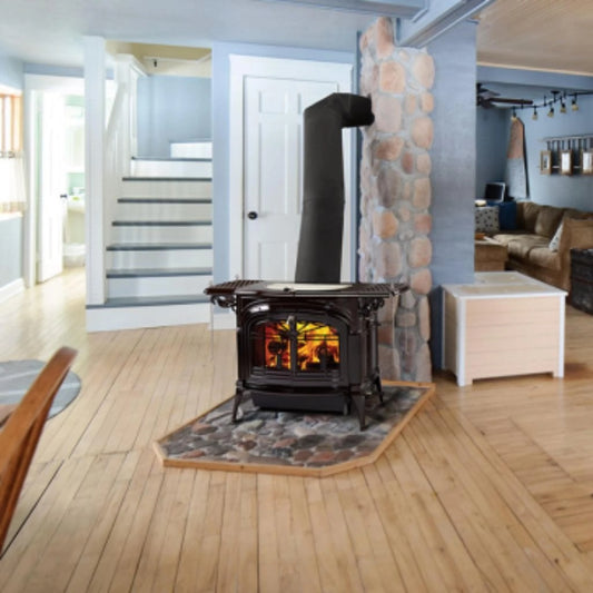 Vermont Castings Encore 27-Inch Cast Iron Wood Stove in Majolica Brown with Traditional Doors