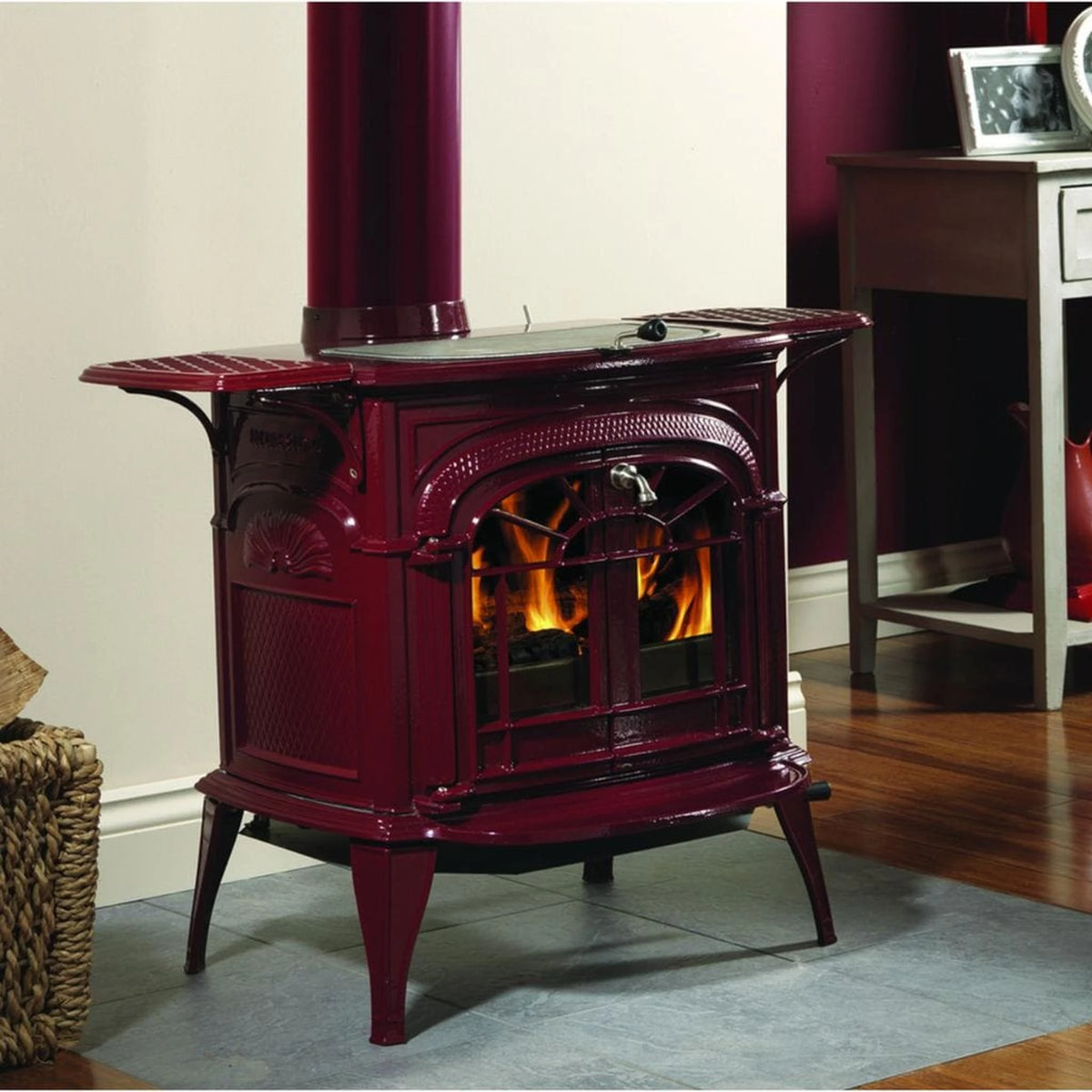 Vermont Castings Intrepid FlexBurn 22-Inch Cast Iron Wood Stove in Bordeaux with Traditional Doors - View 2