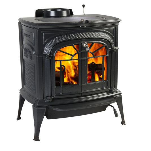 Vermont Castings Intrepid FlexBurn 22-Inch Cast Iron Wood Stove in Classic Black with Traditional Doors