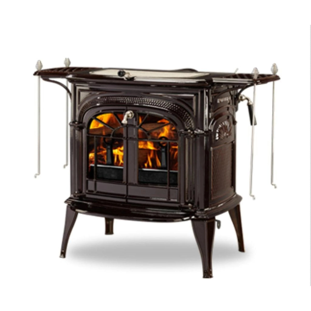 Vermont Castings Intrepid FlexBurn 22-Inch Cast Iron Wood Stove in Majolica Brown with Traditional Doors