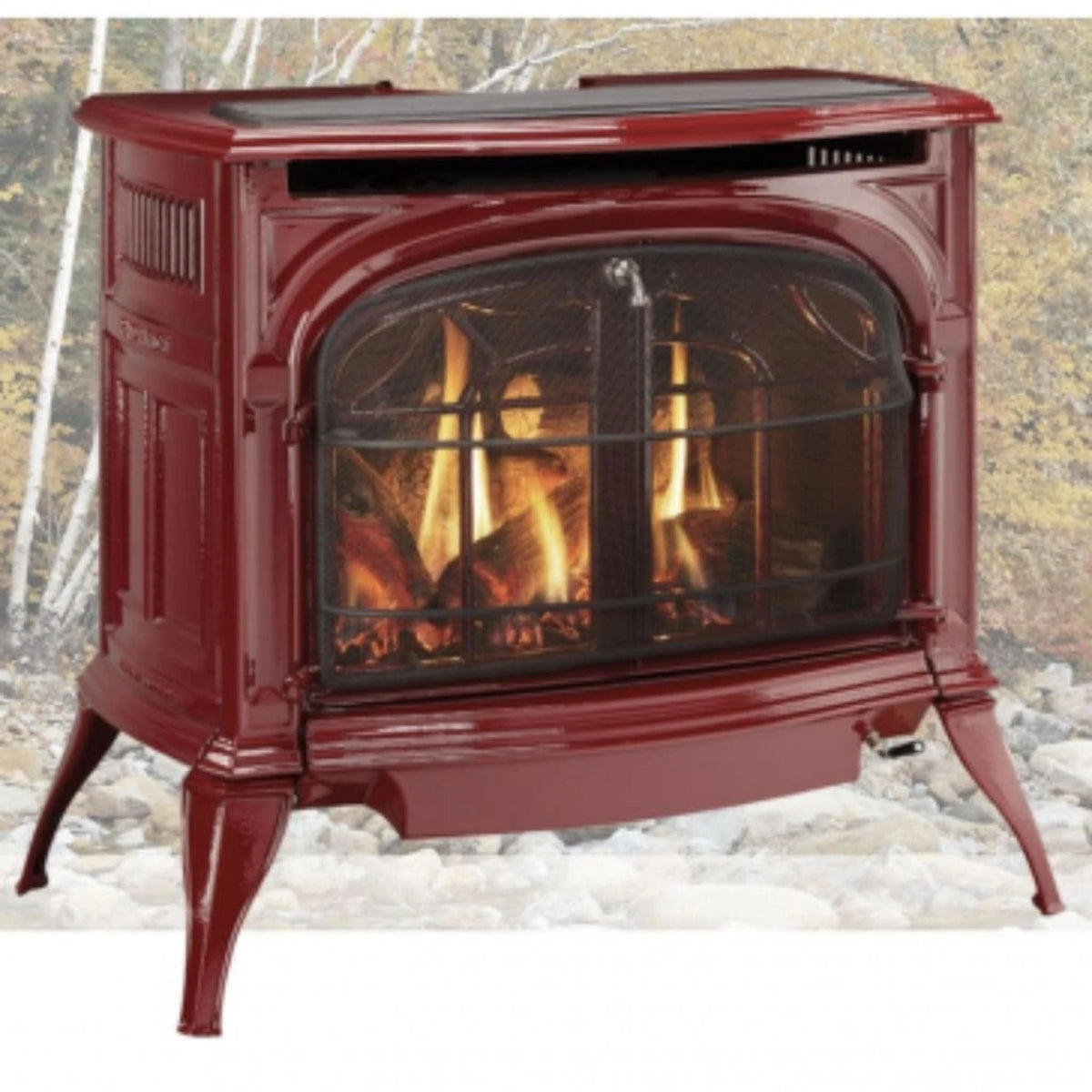 Vermont Castings Radiance 31-Inch Cast Iron Direct Vent Gas Stove in Bordeaux Enamel - Natural Gas, IntelliFire Touch Ignition - View 4
