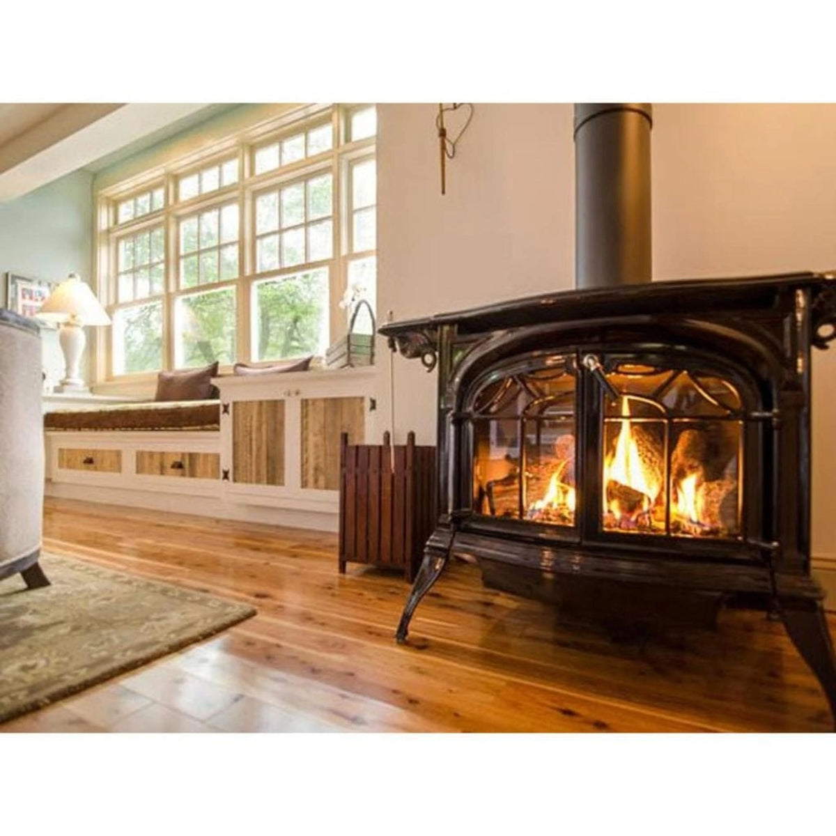Vermont Castings Radiance 31-Inch Cast Iron Direct Vent Gas Stove in Majolica Brown - Natural Gas, IntelliFire Touch Ignition - View 10