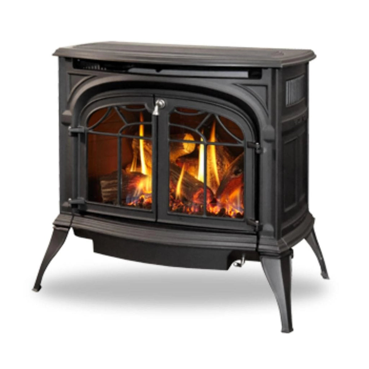 Vermont Castings Radiance 31-Inch Cast Iron Direct Vent Gas Stove in Majolica Brown - Propane (LP), IntelliFire Touch Ignition