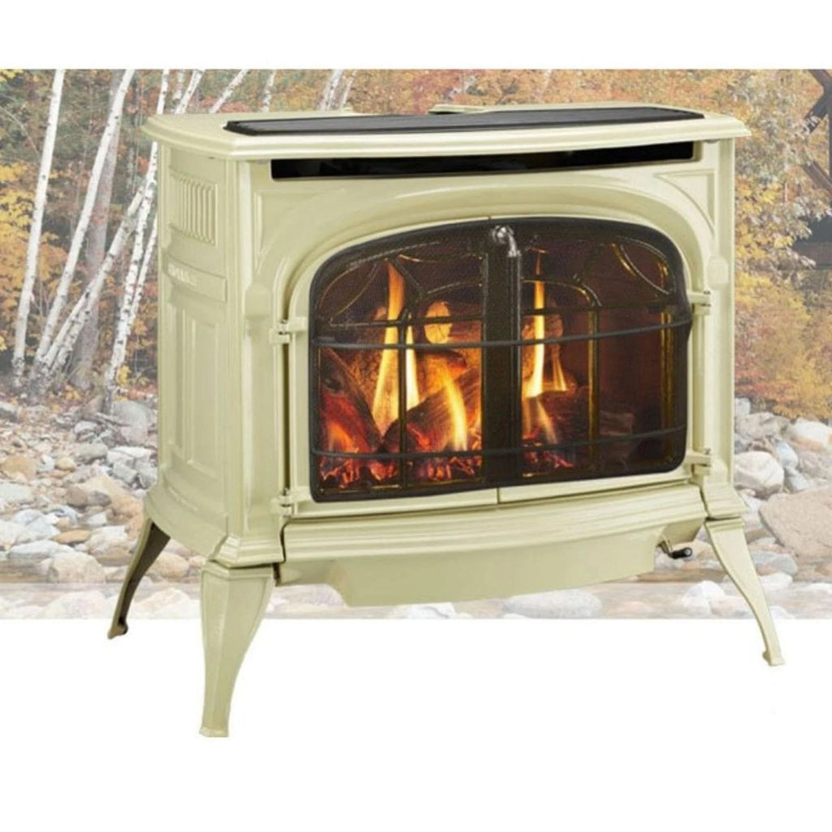 Vermont Castings Radiance 31-Inch Cast Iron Direct Vent Gas Stove in Majolica Brown - Propane (LP), Standing Pilot - View 4