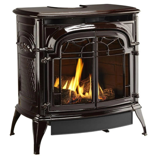 Vermont Castings Stardance 25-Inch Cast Iron Direct Vent Gas Stove in Bordeaux Enamel - Propane (LP), Standing Pilot